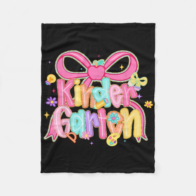 Preppy Kindergarten Back To School Coquette Bow Te Fleece Blanket (Front)