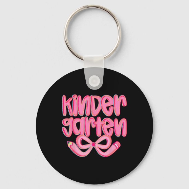 Preppy Kindergarten Back To School Coquette Bow Te Keychain (Front)