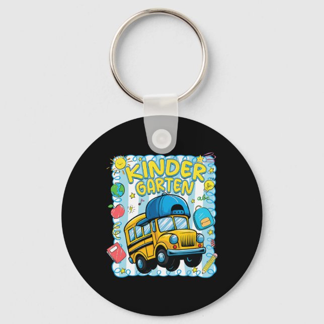 Preppy Kindergarten Back To School Funny School Bu Keychain (Front)