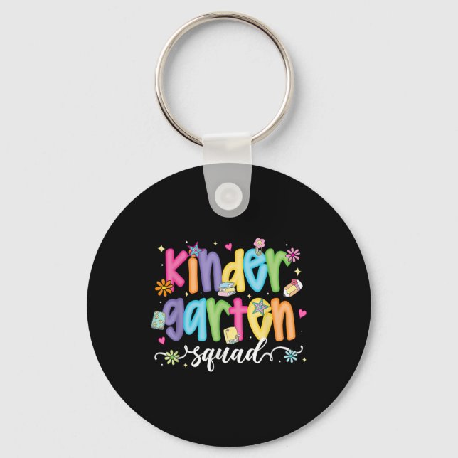 Preppy Kindergarten Squad Team Crew Teacher Back T Keychain (Front)