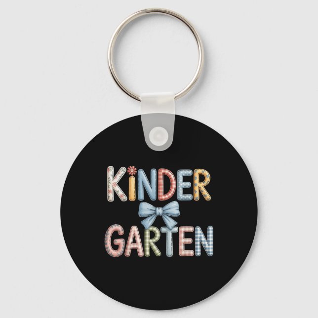 Preppy Kindergarten Teacher Team Bow Back To Schoo Keychain (Front)