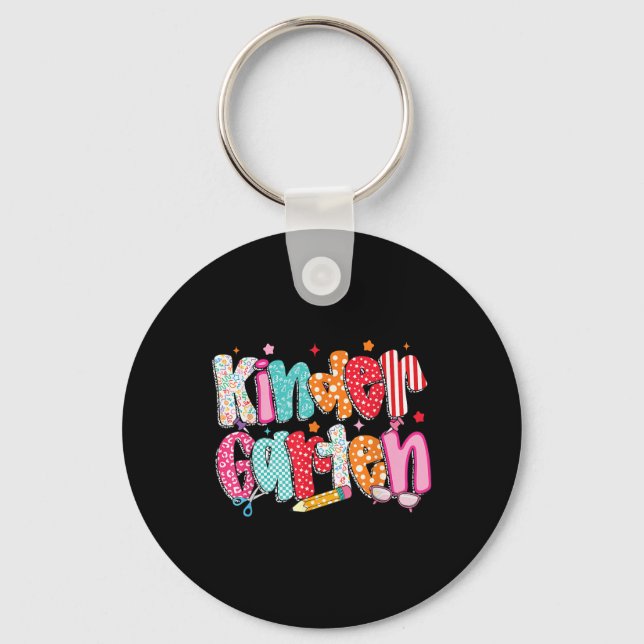 Preppy Kindergarten Teacher Team Bow Back To Schoo Keychain (Front)