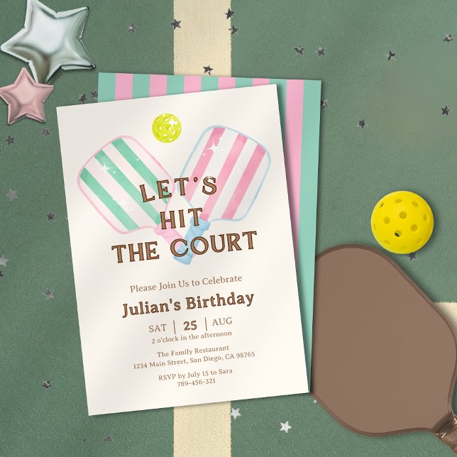 Preppy Let's Hit The Court Pickleball Birthday Invitation (Chic Navy Blue Beer Label Brewery Theme Birthday Invitation)
