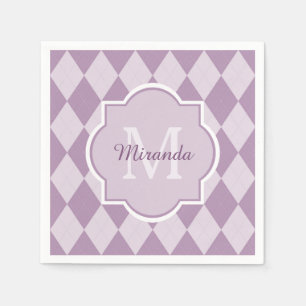 Preppy Light Purple Argyle Girly Monogram and Name Napkin