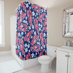 Preppy Lobster Flower Red Navy Pattern