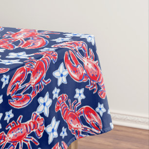 Preppy Lobster Flower Red Navy Pattern  Tablecloth