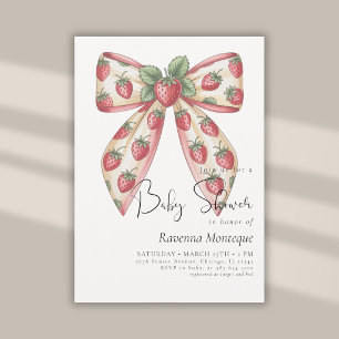 Preppy Luxury Berry Bow Coquette Clean Baby Shower Invitation