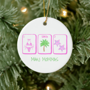 Preppy MAHJ MOMMAS Beach Mahjong Personalized Ceramic Ornament