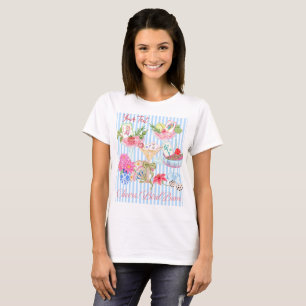 Preppy Mahjong Cocktails Blue Stripe Custom T-Shirt
