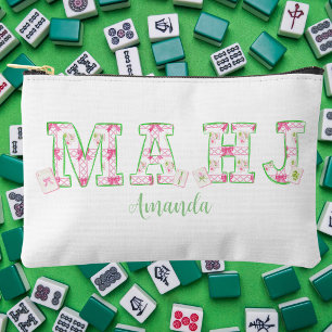 Preppy Mahjong / Pink Green Bow Tiles Personalized Accessory Pouch