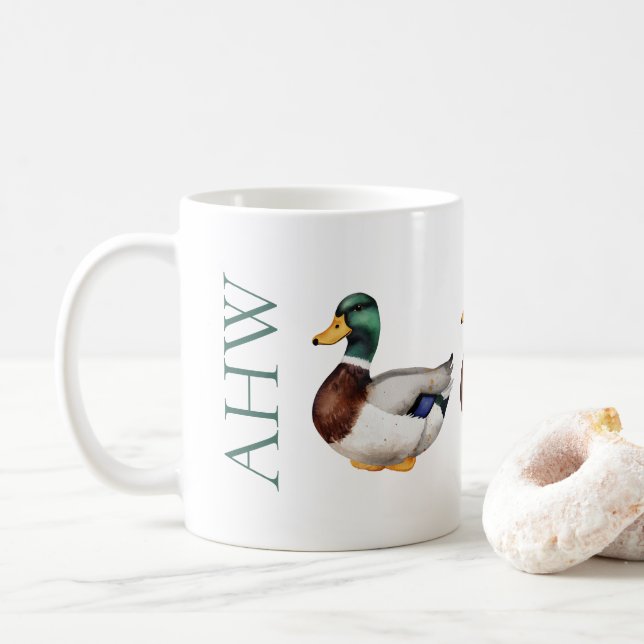Preppy Mallard Duck Monogram Coffee Mug (With Donut)