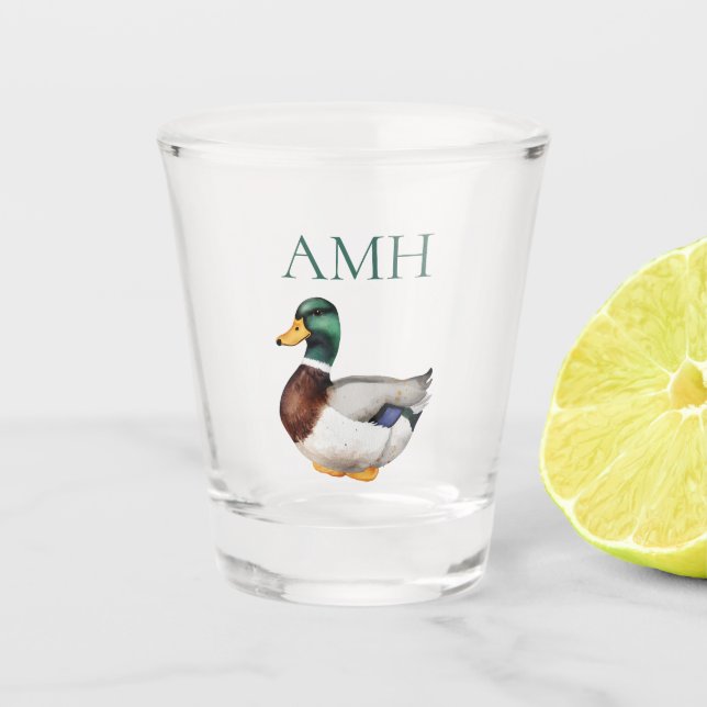 Preppy Mallard Duck Monogram Shot Glass (Front)