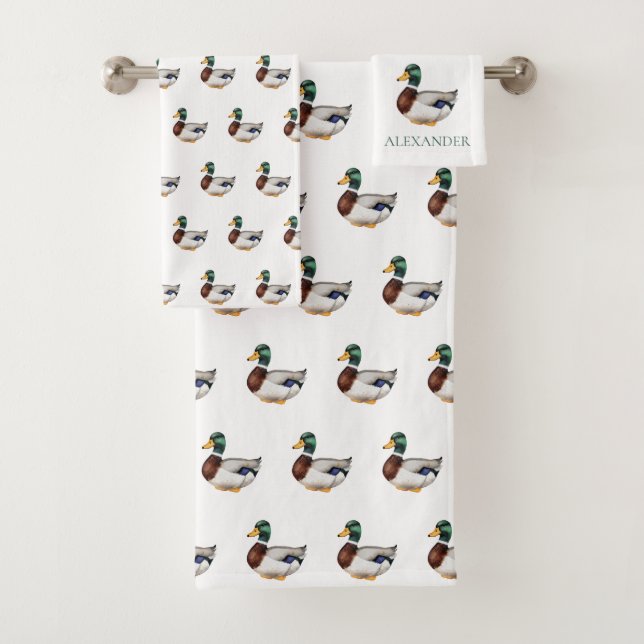Preppy Mallard Duck Personalized Bath Towel Set (Insitu)