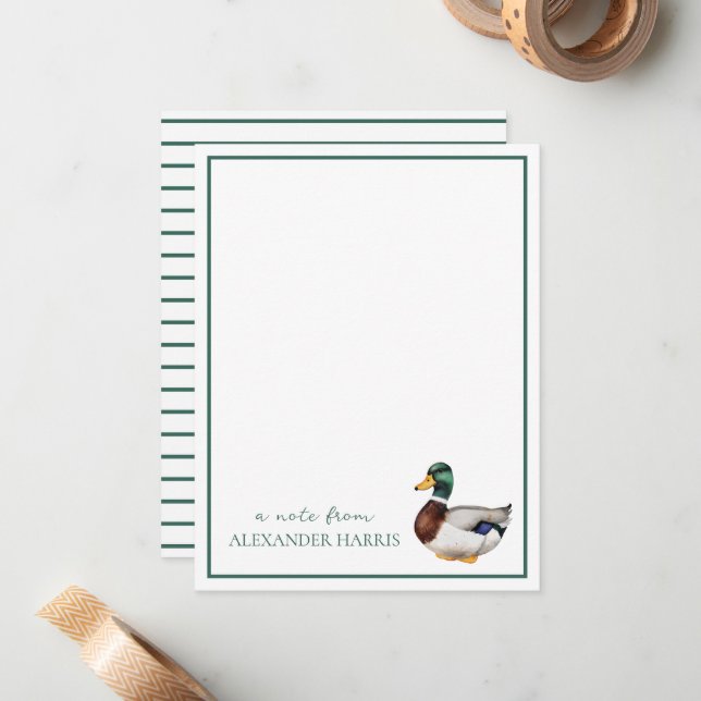 Preppy Mallard Duck Personalized Card (Front/Back In Situ)