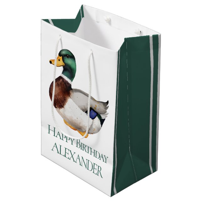 Preppy Mallard Duck Personalized Medium Gift Bag (Front Angled)