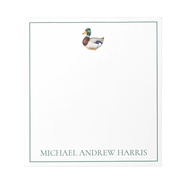 Preppy Mallard Duck Personalized Notepad (Front)