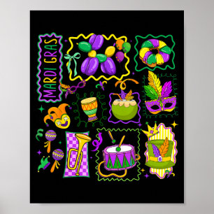 Preppy Mardi Gras Jester Hat Mask King Cake Carniv Poster