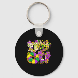 Preppy Mardi Gras Jester Mask Bow King Cake Women Keychain