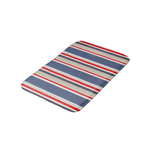 Preppy Maritime Stripe Red White Blue Grey Beige Bath Mat