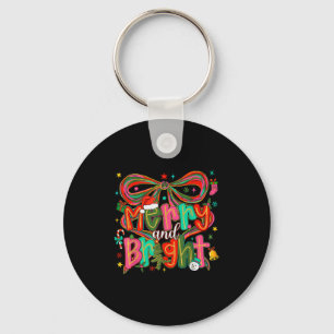 Preppy Merry And Bright Coquette Bow Pink Christma Keychain