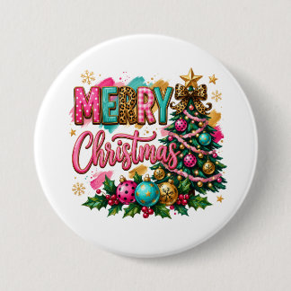 Preppy Merry Christmas 3 Inch Round Button