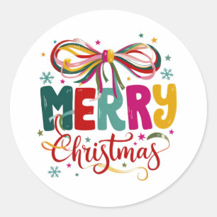 Preppy Merry Christmas Coquette Bow Xmas Classic Round Sticker
