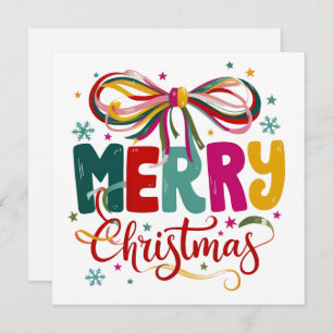 Preppy Merry Christmas Coquette Bow Xmas  Holiday Card