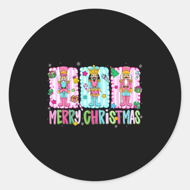 Preppy Merry Christmas Cute Nk Nutcracker Girl Wom Classic Round Sticker (Front)