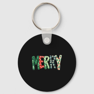 Preppy Merry,christmas Funny Froral Checkered Gift Keychain