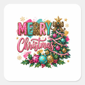 Preppy Merry Christmas Square Sticker