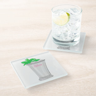 Preppy Mint Julep Personalized Glass Coaster