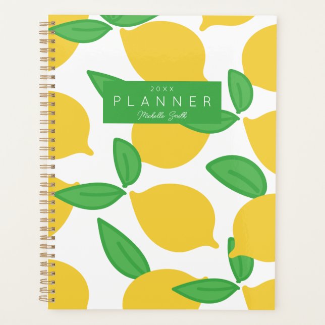 Preppy Modern Lemon Pattern Personalized Planner (Front)