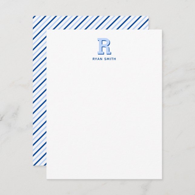 Preppy Monogram and Stripe Note Card (Front/Back)