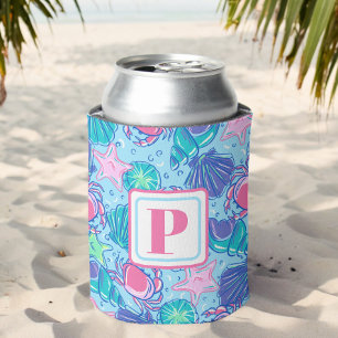 Preppy Monogram Beach Shell Crab Can Cooler
