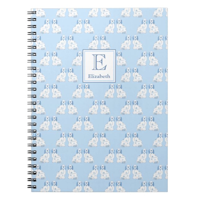 Preppy Monogram Blue And White Pottery Dogs Notebook (Front)