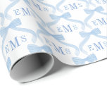 Preppy Monogram Blue Bows Baby Boy  Wrapping Paper<br><div class="desc">This charming gift wrap design features a hand-painted blue watercolor bow 3 letter monogram for you to personalize with the initials of the lucky recipient.</div>