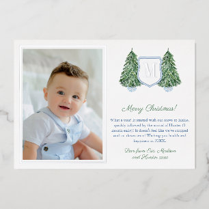 Preppy Monogram Blue Green Joyeux vacances Argent