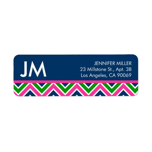 Preppy Monogram Chevron Adresse de retour Label -B (Devant)
