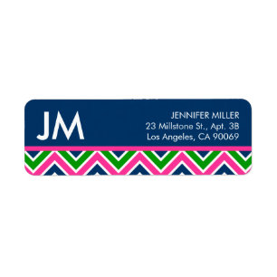 Preppy Monogram Chevron Return Address Label -Blue