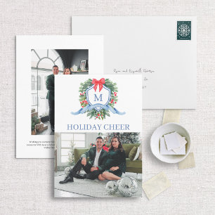 Preppy Monogram Crest Carte photo de vacances
