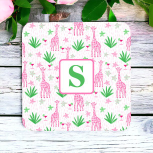 Preppy Monogram Mini Giraffes Cosmopolitans Grass Coaster