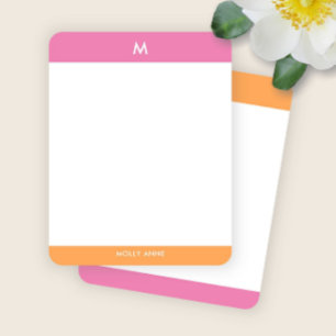 Preppy Monogram Pink and Orange Girly Card