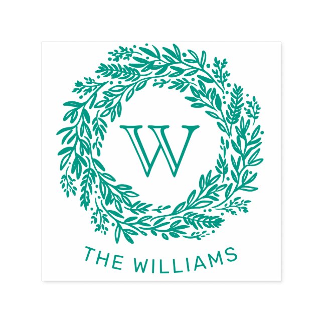 Preppy Monogram Sage Green Wreath Self-inking Stamp (Design)