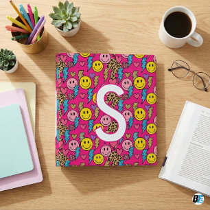Preppy Monogram Smiley Face Lightning Bolt Cheetah Binder