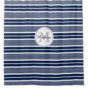Preppy Monogrammed Navy Blue and White Striped