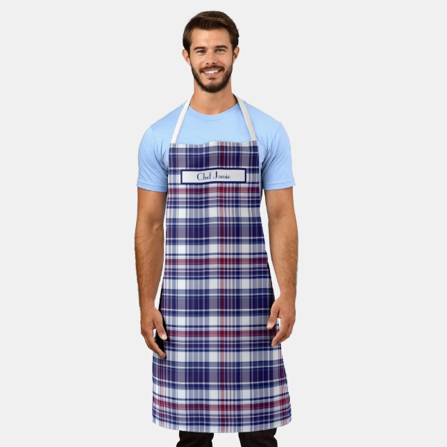 Preppy Multicolor Madras Burgundy Navy White Apron (Worn)