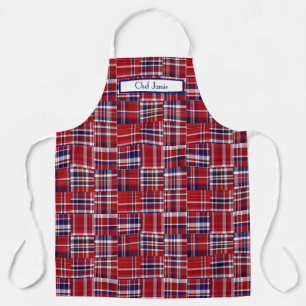 Preppy Multicolor Patchwork Madras Deep Red Navy Apron