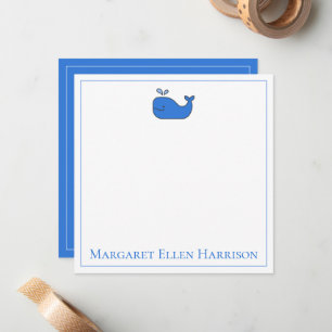 Preppy Nautical Blue and White Whale Personalized Card