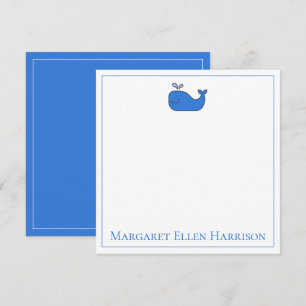 Preppy Nautical Blue and White Whale Personalized Card
