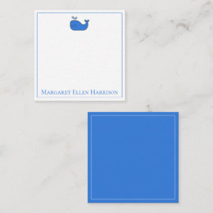 Preppy Nautical Blue and White Whale Personalized Card